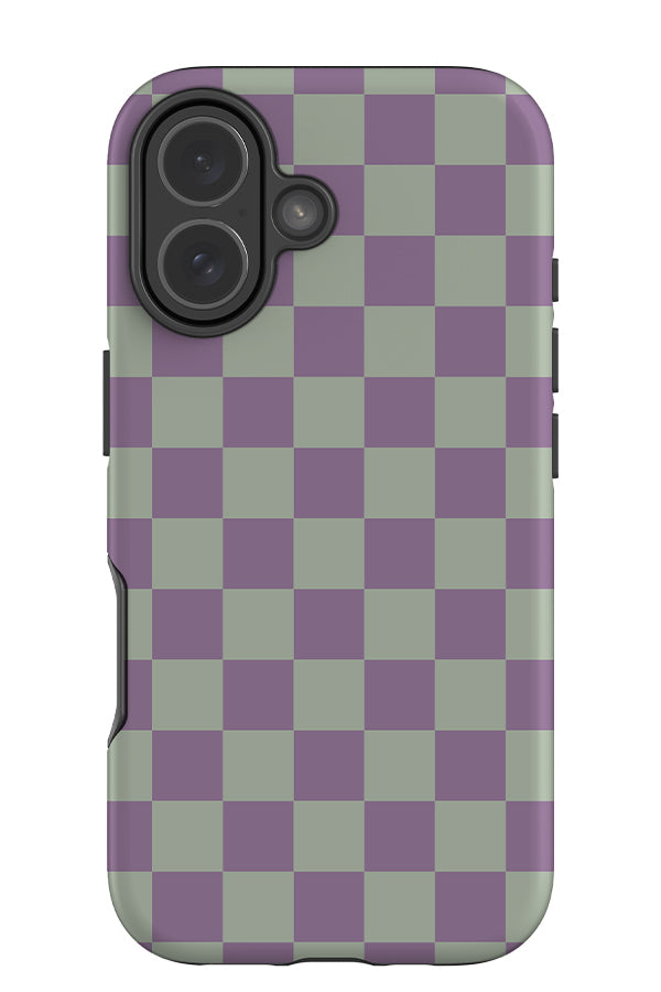 classic check tough phone with a checkered pattern in lilac and light green