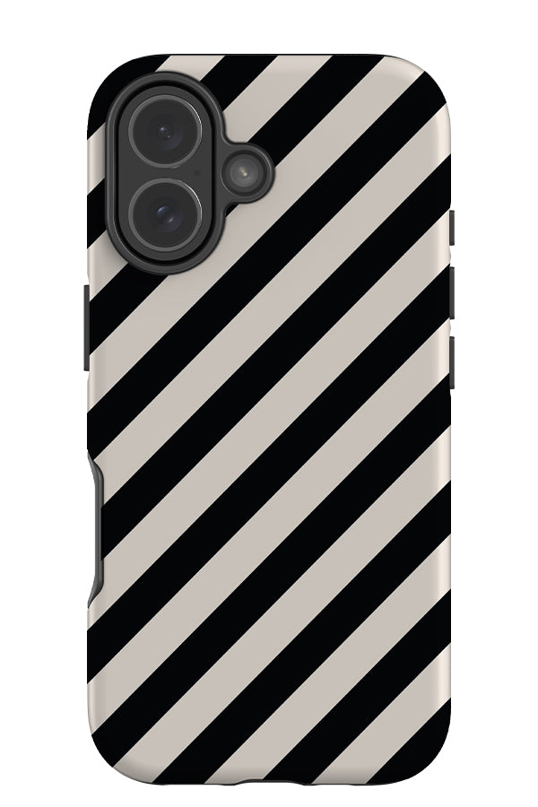 classic diagonal stripes tough phone case with black and white stripes