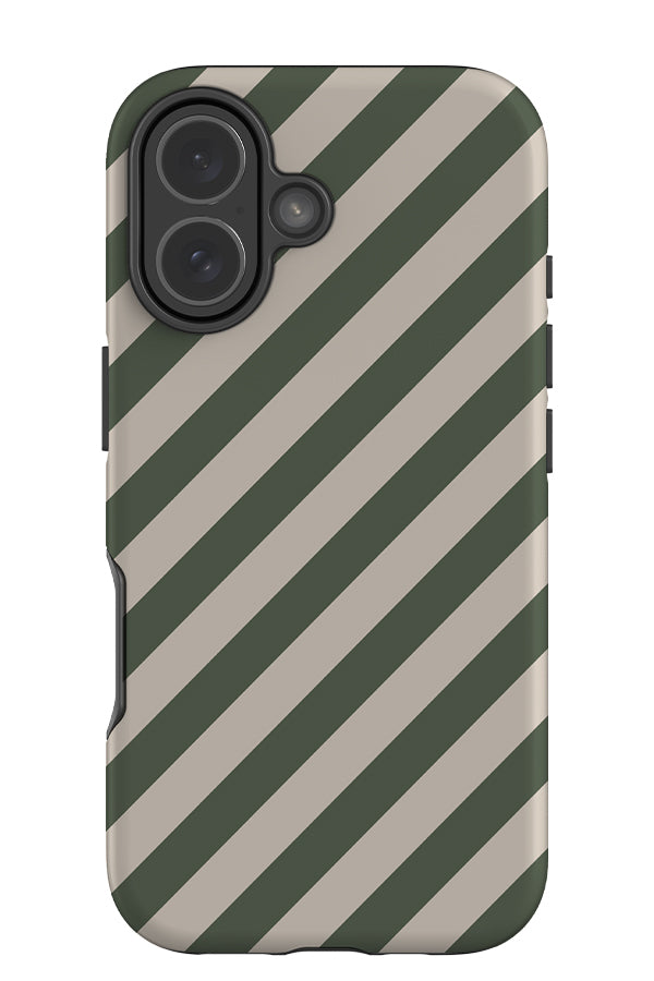 classic diagonal stripes tough phone case with green and beige stripes
