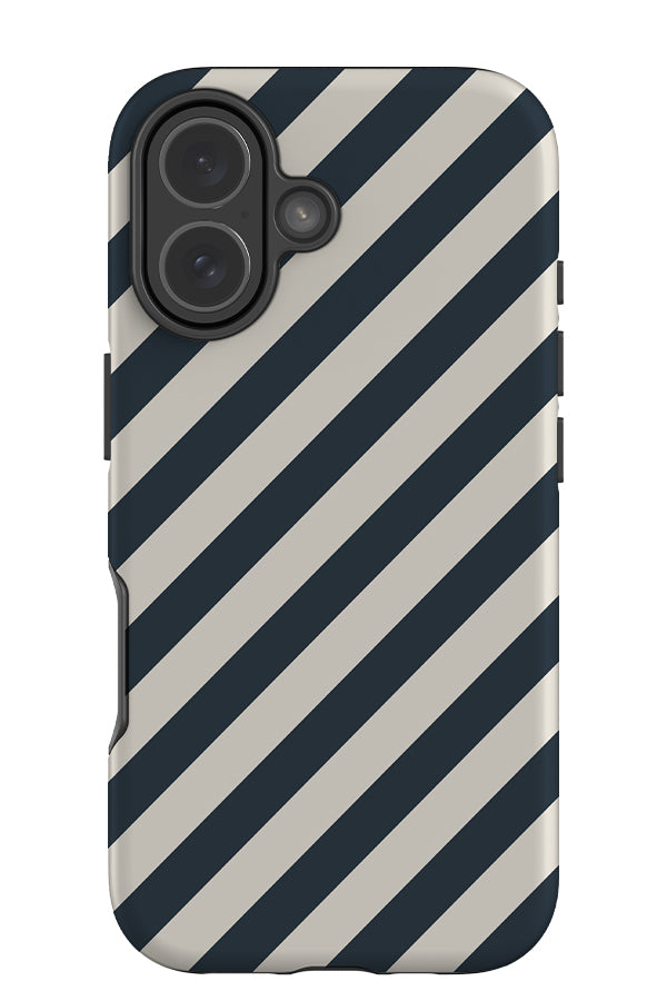 classic diagonal stripes tough phone case with dark blue and white stripes