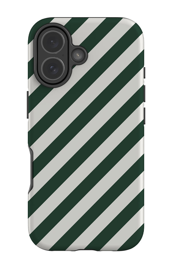 classic diagonal stripes tough phone case with dark green and white stripes