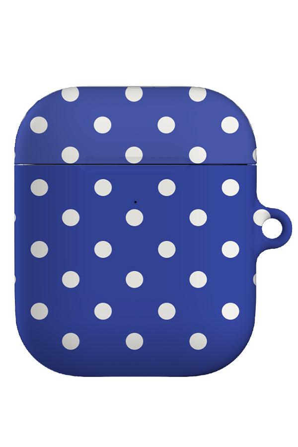 classic dots airpod gen 1 and 2 case with a blue base colour and white, uniform neat dots