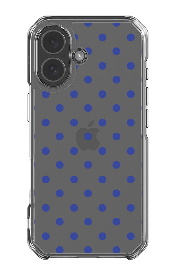 Classic dots clear impact phone case with bright blue dots on a transparent background