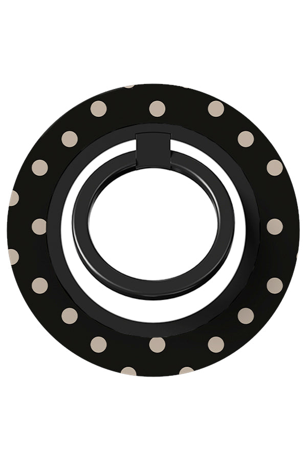 Classic dots magnetic phone ring holder with beige uniform dots on black