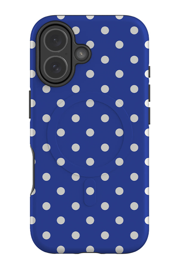 classic dots MagSafe phone case with a blue background and white uniform neat dots