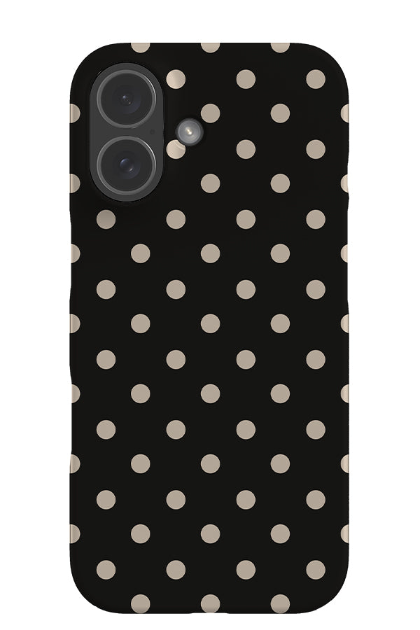 classic dots snap phone case with a black background and beige uniform dots