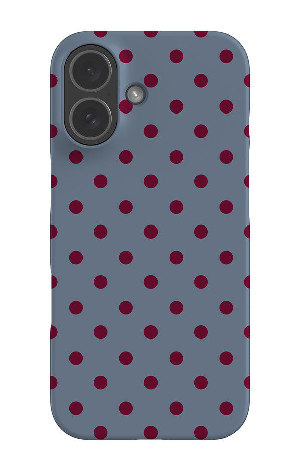 classic dots snap phone case with a blue background and burgundy uniform neat dots