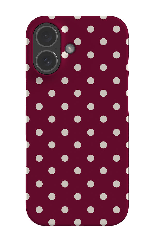classic dots snap phone case with a burgundy background and white uniform neat dots