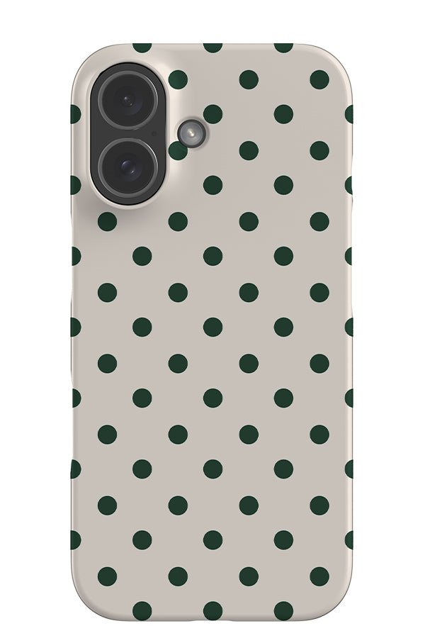 classic dots snap phone case with a white background and uniform neat dark green dots