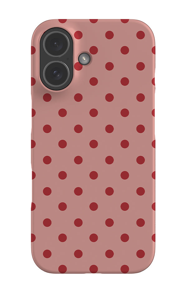 classic dots snap phone case with a pink background and red uniform dots