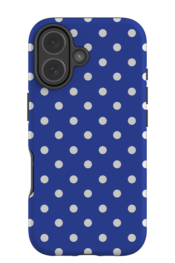 classic dots tough phone case with a blue background and white uniform neat dots