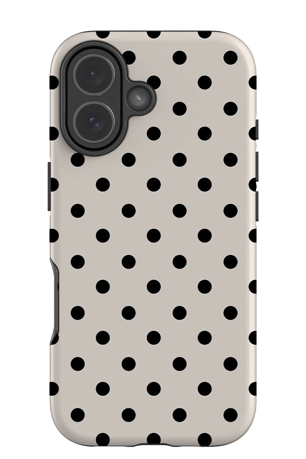 classic dots tough phone case with a beige background and black uniform dots