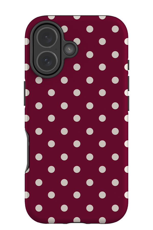 classic dots tough phone case with a burgundy background and white uniform neat dots