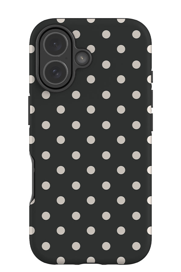 classic dots tough phone case with a dark grey background with white dots