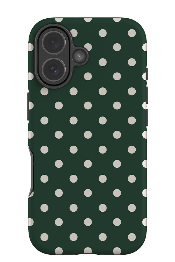 classic dots tough phone case with a green background and white dots