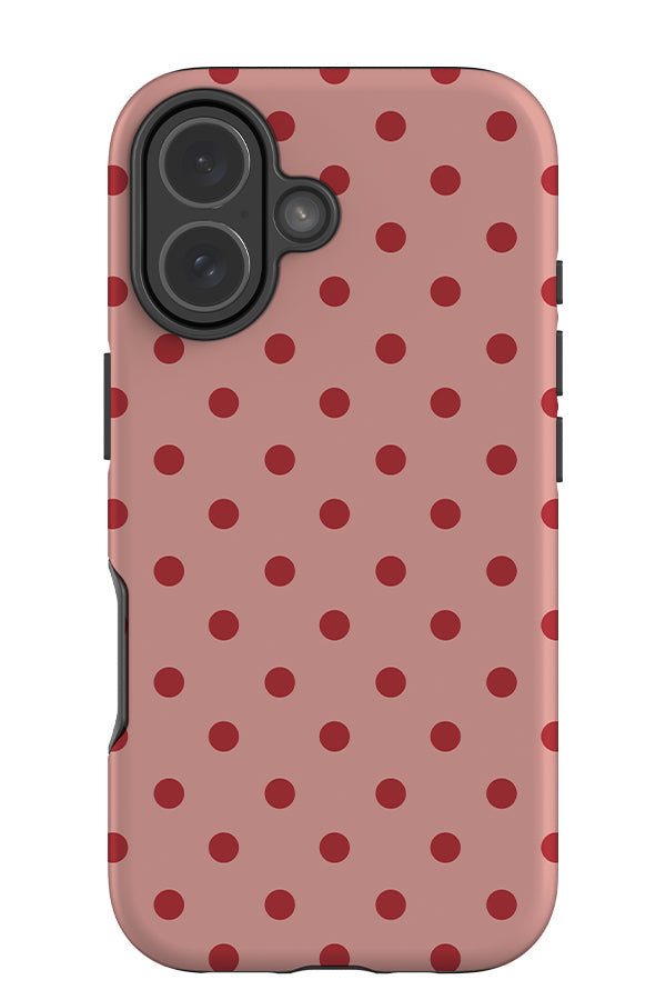 classic dots tough phone case with a pink background and red uniform dots