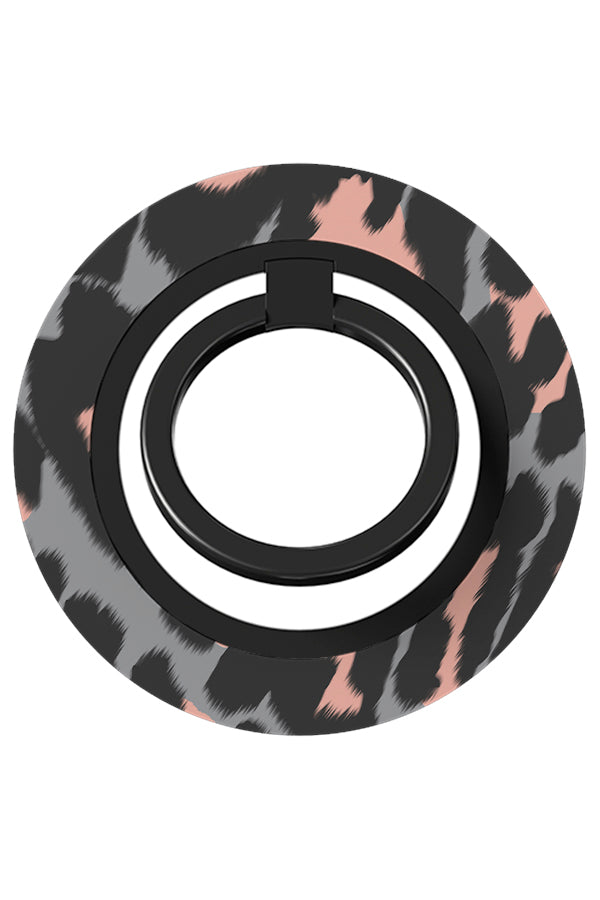 classic leopard magnetic phone ring holder with a leopard animal fur print in grey and pink