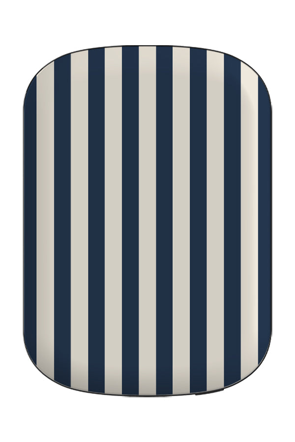 classic stripes MagSafe ChargePod power bank front view with dark blue and beige uniform vertical stripes