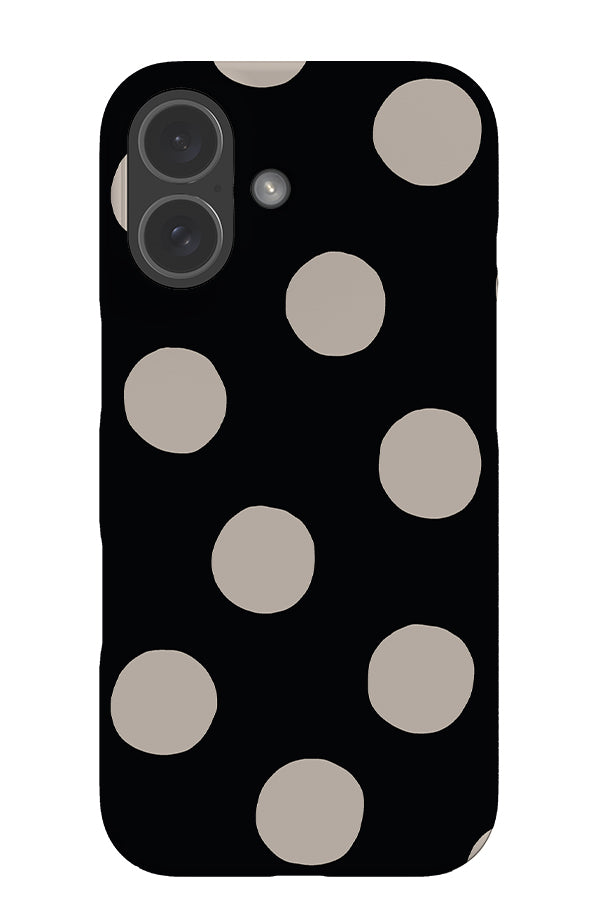 Clay dots snap phone case with a black base and cream scatted hand drawn polka dots
