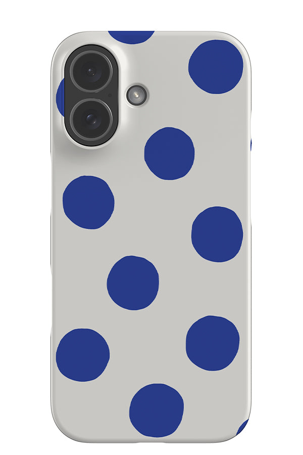 clay dots snap phone case with a white base colour and blue hand drawn polka dots