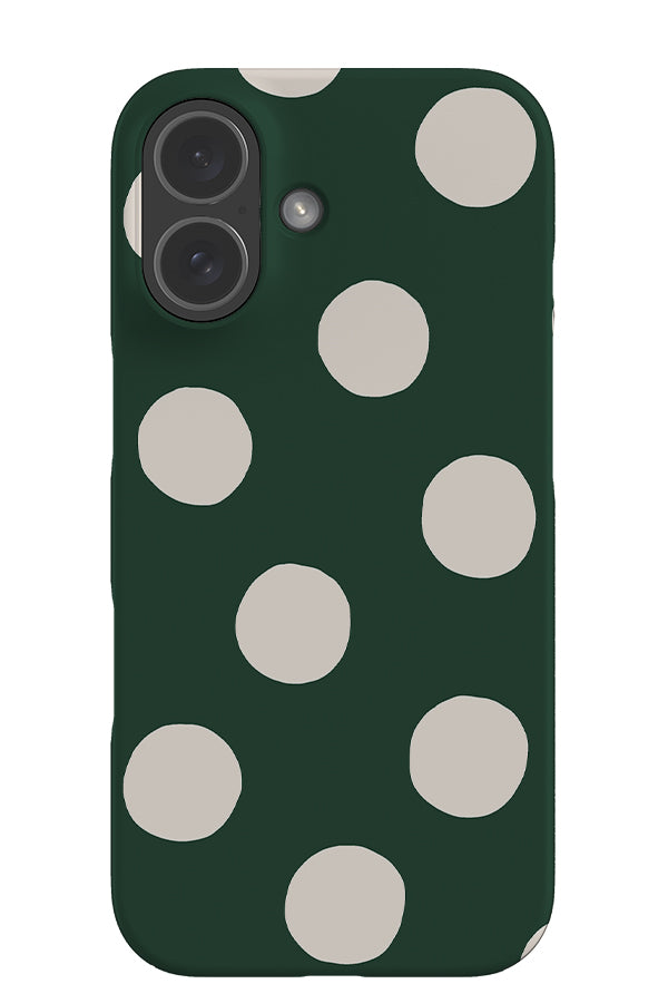 clay dots snap phone case with a green base and beige scattered hand drawn polka dots