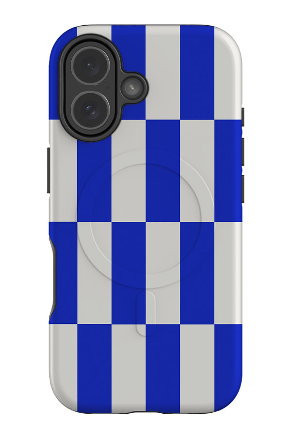 column check MagSafe phone case with blue and white rectangle checks