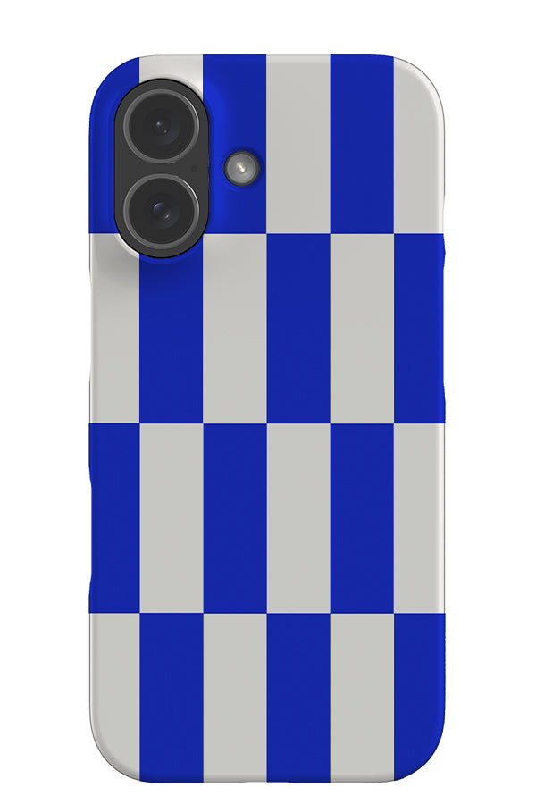 column check snap phone case with blue and white rectangle checks