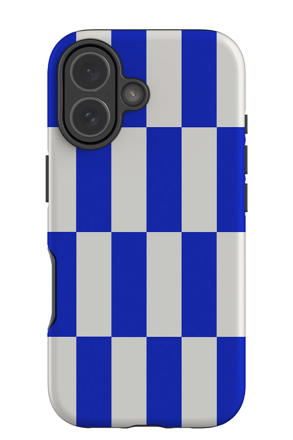 column check tough phone case with blue and white rectangle checks