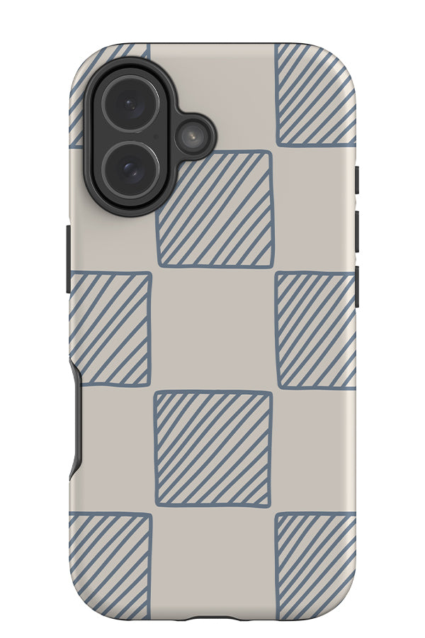 diagonal check large tough phone case with a blue check pattern with diagonal lines