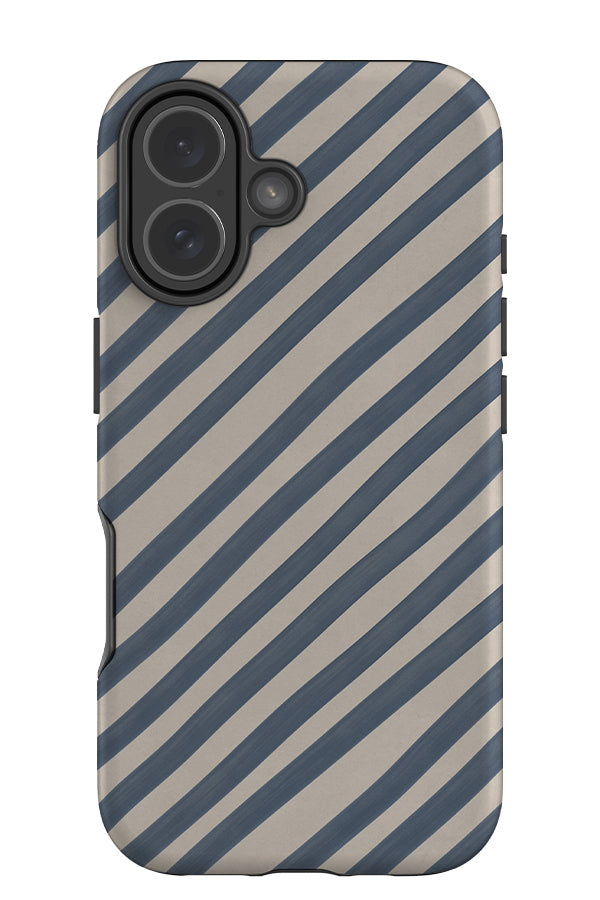 diagonal marker line tough phone case with blue textured diagonal stripes
