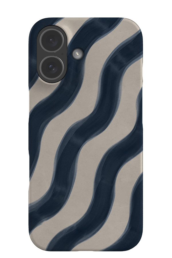 Diagonal wave marker stripe snap phone case with a wavy pattern in blue and beige
