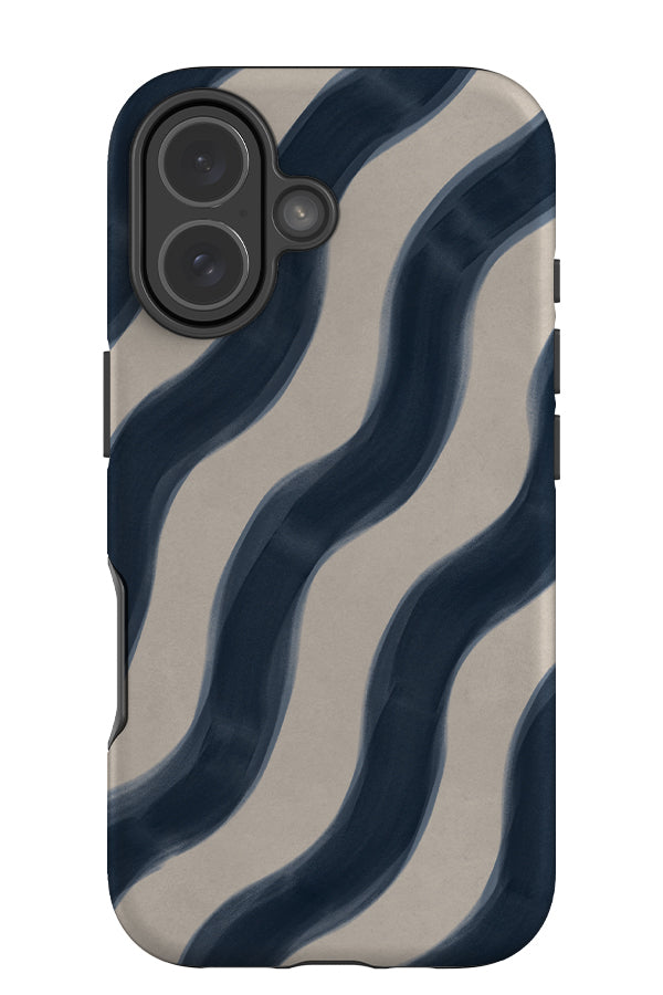 Diagonal wave marker stripe tough phone case with a wavy pattern in blue and beige