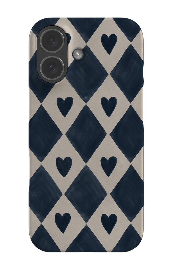 diamond heart snap phone case with a blue diamond pattern and hearts 