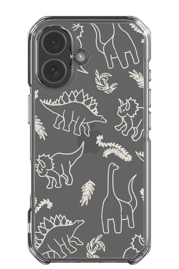 Dinosaur line art clear impact phone case with cute dinosaur and plant line art illustrations in beige