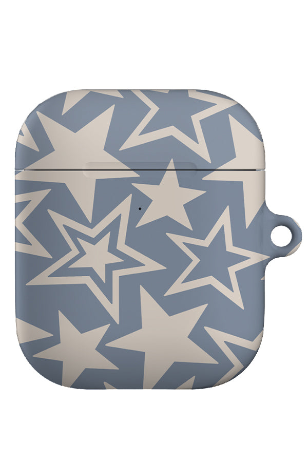field star airpod gen 1 + 2 case with a Y2K abstract star pattern in blue
