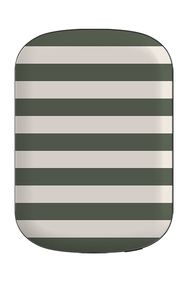 fine harbour line MagSafe ChargePod power bank front view with horizontal dark green and white stripes
