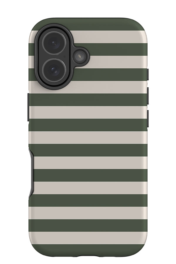 fine harbour line tough phone case with dark green and white horizontal stripes