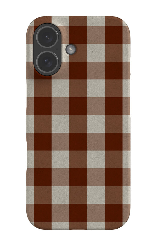 fine paper check snap phone case with a beige and orange gingham pattern