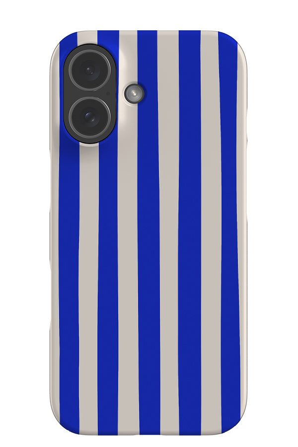 fine soft line snap phone case with blue and white vertical hand drawn stripes
