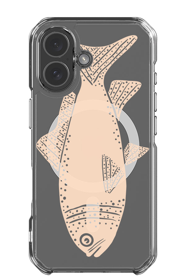 Fish clear impact MagSafe phone case with a large, bold fish illustration in beige