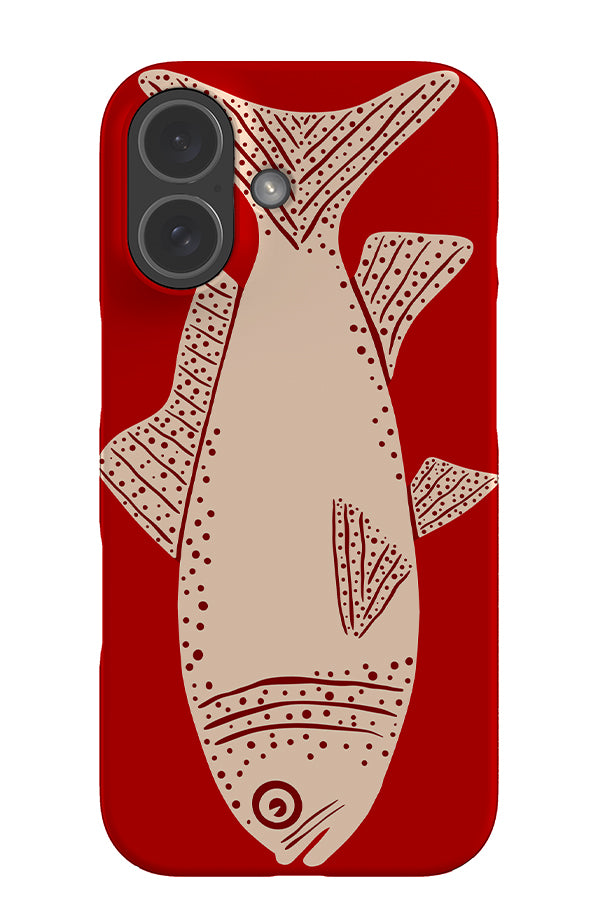 fish snap phone case with a large, bold beige fish illustration on a red background
