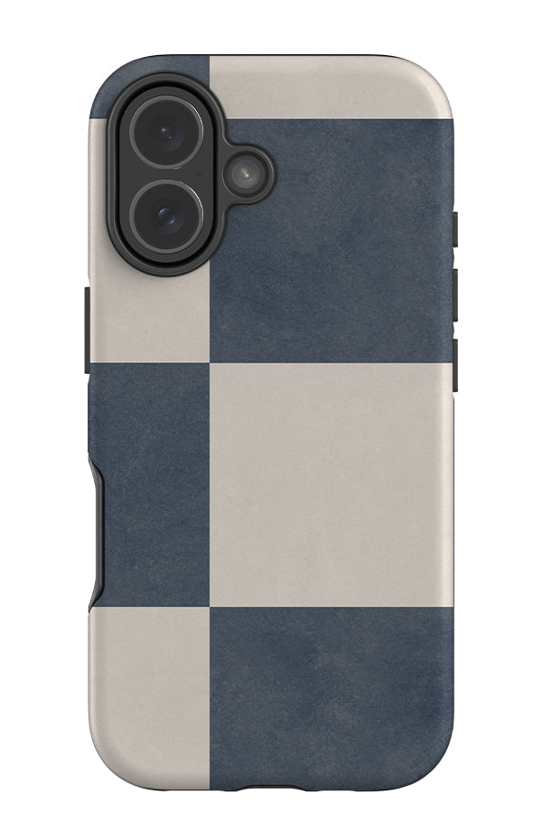 garden check tough phone case with a large check pattern in beige and blue