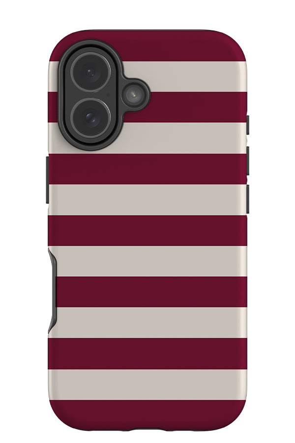 harbour line tough phone case with horizontal burgundy red and white stripes