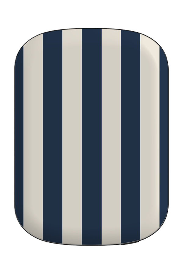 heritage stripe MagSafe ChargePod front view with navy and beige vertical stripes