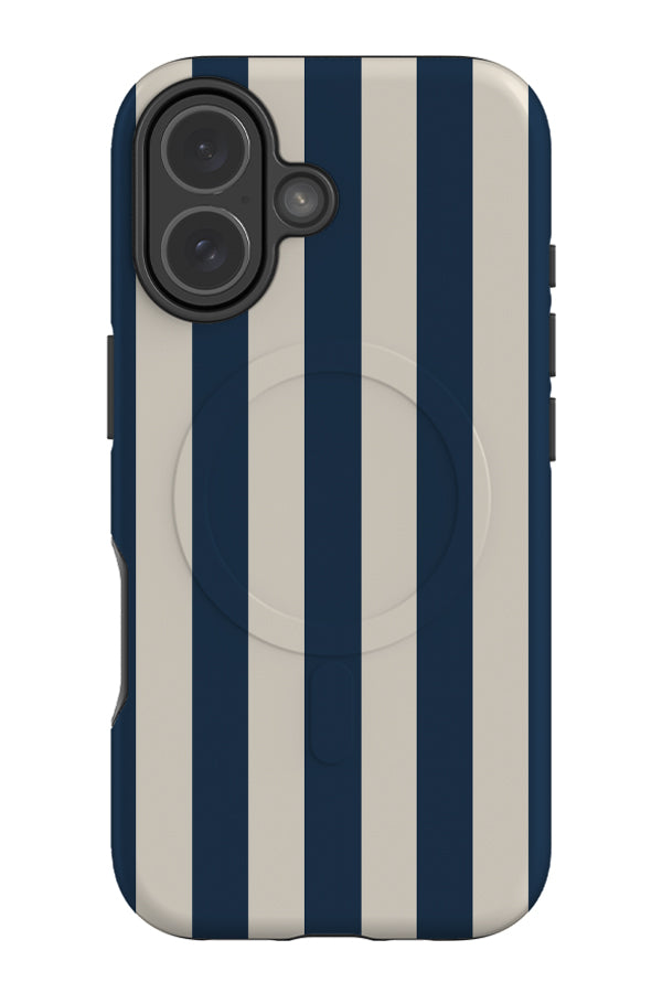 heritage stripe MagSafe phone case with navy and beige vertical stripes