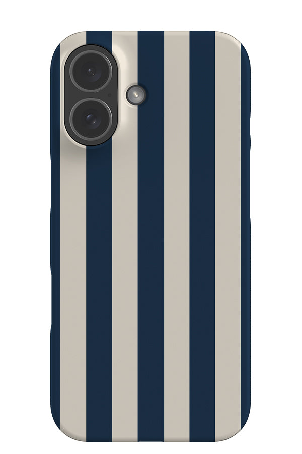 heritage stripe snap phone case with navy and beige vertical stripes