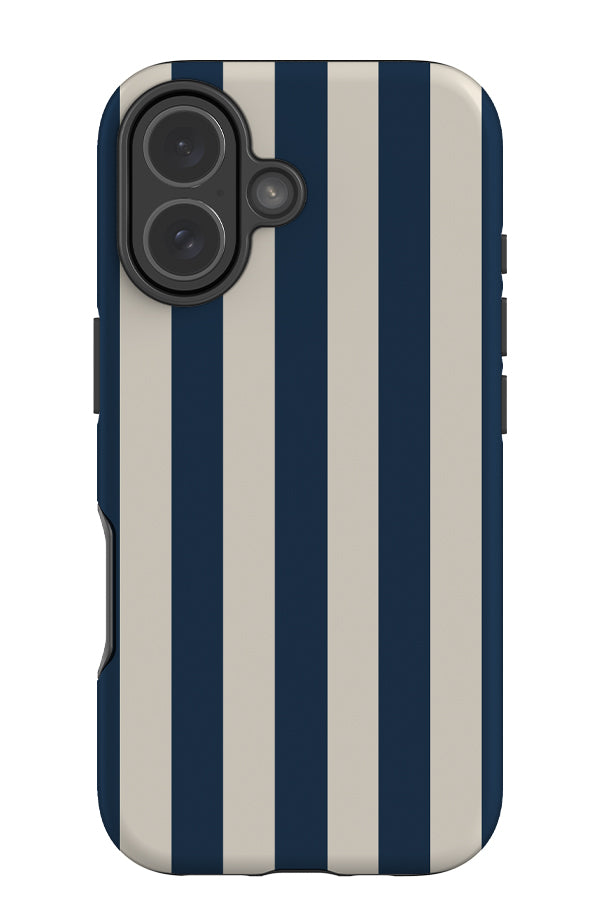 heritage stripe tough phone case with navy and beige vertical stripes