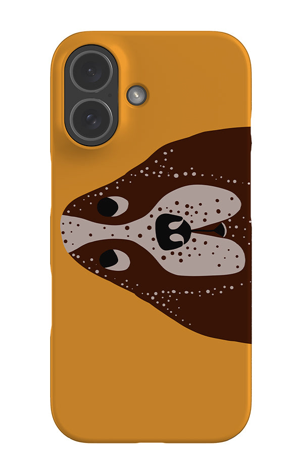 Hound dog snap phone case with a bassett hound poking from the side on a yellow background