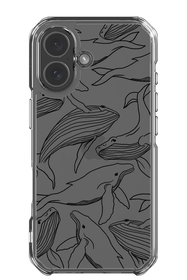 Humpback whale line art clear impact phone case with line drawing humpback whales in black