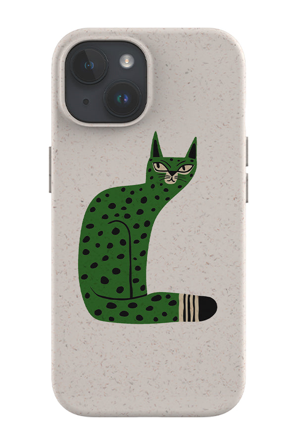 Bold Graphic Cat Eco Bamboo Phone Case (Green)